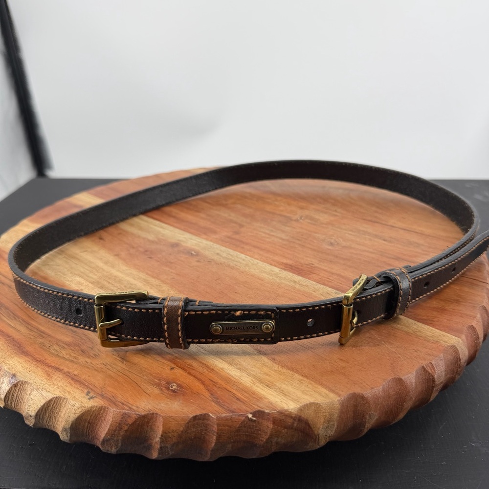 Michael Kors Belt Women’s sz M Gold double Buckle Brown leather